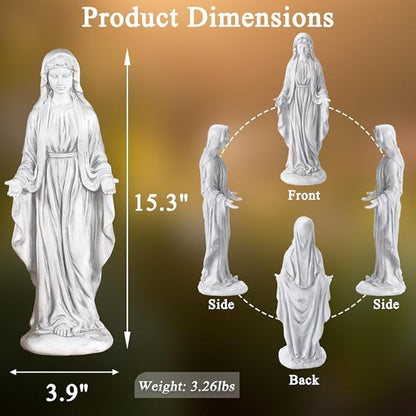 15 inch Virgin Mary Statue, Angel Statue for Garden, Religious Garden Statue Outdoor, Blessed Mother Sculpture, Mother Mary Statue for Patio Home Yard Decor, Gray