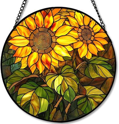 Stained Glass Window Hanging - 11.8in Colorful Bird in Floral Garden Sun Catchers Indoor Stained Glass Panels Wall Decor for Mom,Wife,Lovers,Festive