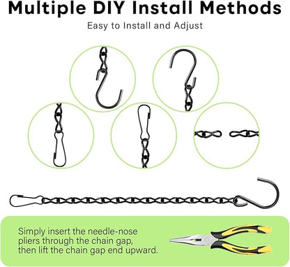 Upgraded 180”Heavy Duty Metal Hanging Chains with Hanging Basket Hooks Set for Planters,Birdcage,Birds Feeder,Grow Lights,Lanterns,Billboards,Wind Chime and Ornaments,Chain Hooks DIY,Black