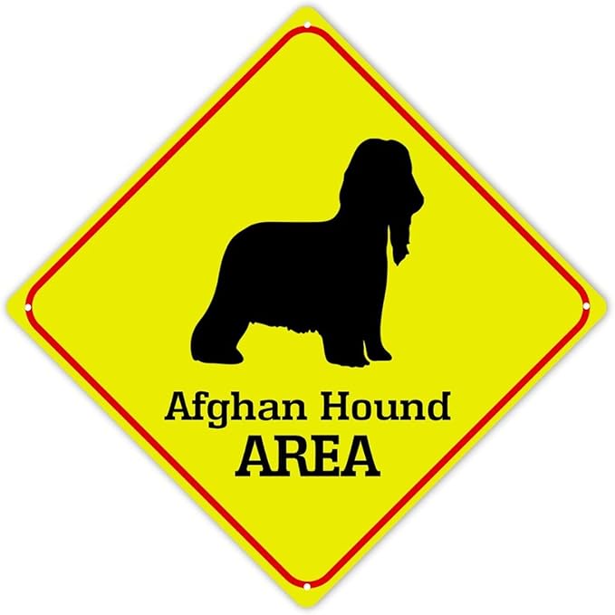 Caution Afghan Hound Crossing XING Tin Sign Afghan Hound Dog Area Warning Street Sign Afghan Hound Novelty Caution Road Sign for Yard Garage Garden Outdoor Porch 12x12in