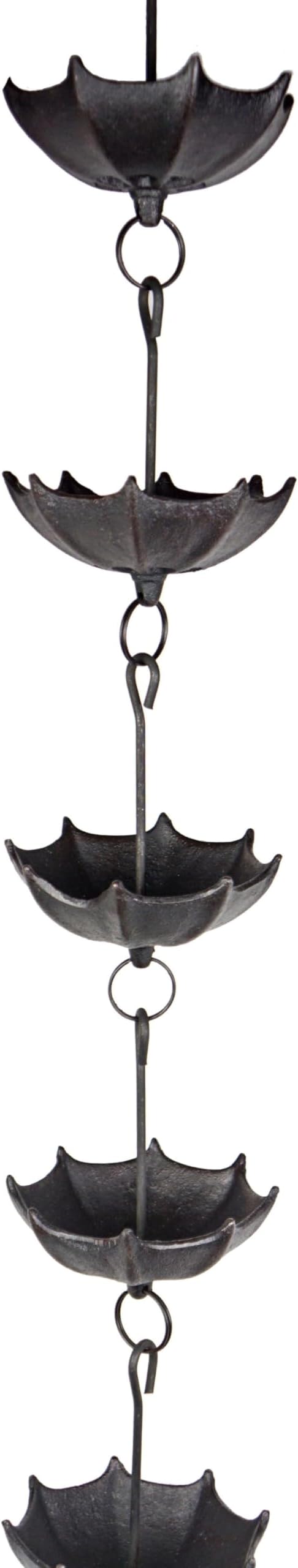 NACH Decorative Umbrella Rain Chain, Heavy Duty Cast Iron Rain Chains for Gutter, Downspout, Outdoor Drain, 96" (8 ft), JS-RNC007
