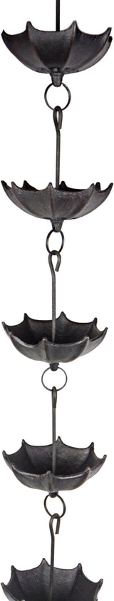 NACH Decorative Umbrella Rain Chain, Heavy Duty Cast Iron Rain Chains for Gutter, Downspout, Outdoor Drain, 96" (8 ft), JS-RNC007