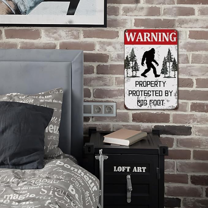 BigFoot Gifts For Men Garage Sign Warning Property Protected By Big Of Foot Signs Man Cave Funny Warning Metal Signs