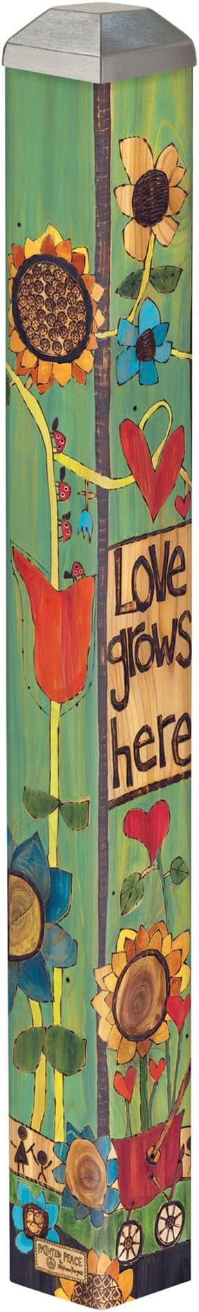 Studio M Art Pole, PVC Weather Resistant Pole with Vinyl Bowl 16 inches Tall Outdoor Decoration for Gardens, Patios, Yards, Landscaping and Birding Accessories, Love Grows Here