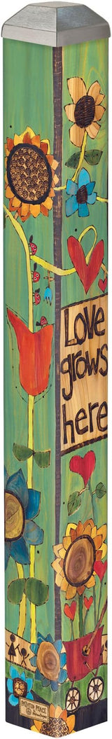 Studio M Art Pole, PVC Weather Resistant Pole with Vinyl Bowl 16 inches Tall Outdoor Decoration for Gardens, Patios, Yards, Landscaping and Birding Accessories, Love Grows Here