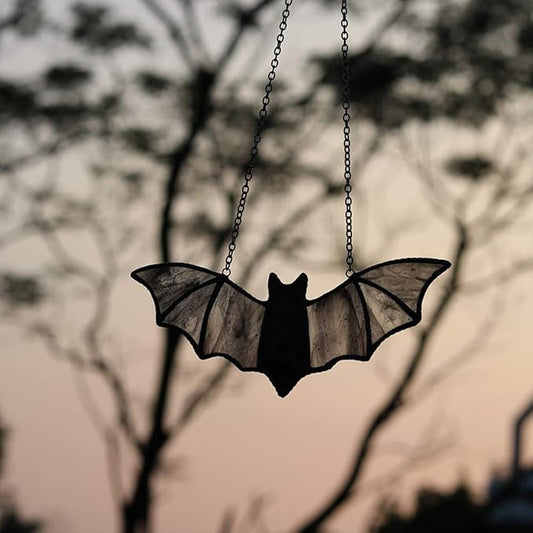 Bat Stained Glass Window Hanging Suncatcher for Window,Halloween Bat Decoration 7.1×3.0 inch…