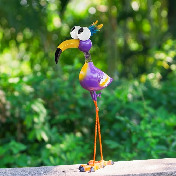 Metal Funny Bird Garden Statues Outdoor Decor, Purple Crane Yard Sculptures Art Decoration for Home Outsiede Patio Lawn Backyard, Gift for Women Lovers Moms