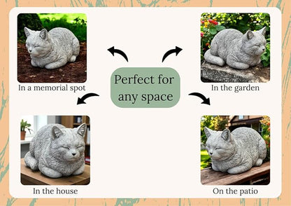 Garden Cat Statue Concrete Pet Memorial Gift Outdoor Sculpture Crouching Kitty Yard Figure Sympathy Gift for Pet Lovers Patio Ornament Cement Kitten Statuary