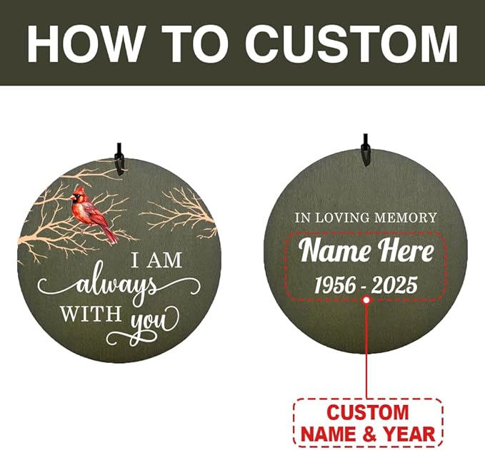 Personalized Memorial Wind Chimes, Cardinal Wind Chime, Wind Chime Made for Lost Loved One/Friend, Custom Name Date, Memorial Sympathy Bereavement Gift for Mourning/Funeral, Product in USA