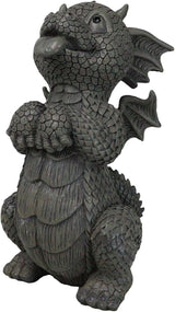 Ebros Whimsical Garden Dragon Begging for Attention Statue 10.25" H Cute Baby Dragon Panting Faux Stone Resin Finish Figurine Dungeons and Dragons Mythical Fantasy Sculpture Guest Greeter Home Decor
