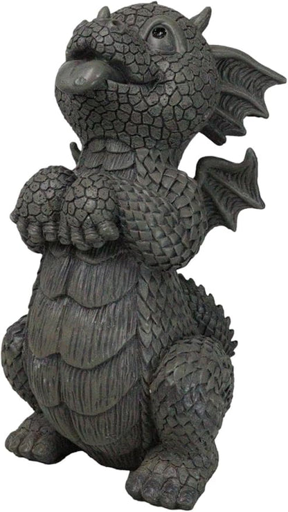 Ebros Whimsical Garden Dragon Begging for Attention Statue 10.25" H Cute Baby Dragon Panting Faux Stone Resin Finish Figurine Dungeons and Dragons Mythical Fantasy Sculpture Guest Greeter Home Decor