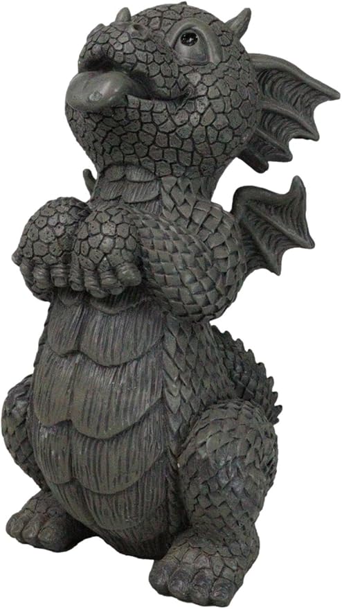 Ebros Whimsical Garden Dragon Begging for Attention Statue 10.25" H Cute Baby Dragon Panting Faux Stone Resin Finish Figurine Dungeons and Dragons Mythical Fantasy Sculpture Guest Greeter Home Decor