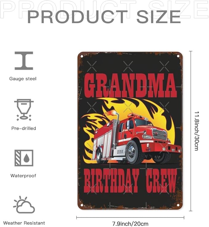 patio wall decor Grandma Birthday Crew Fires metal sign Farm Fence Rustic Wall Decor for Home,Yard,Office,Garage,Farmhouse,Kitchen,or Man Cave 8X12inch