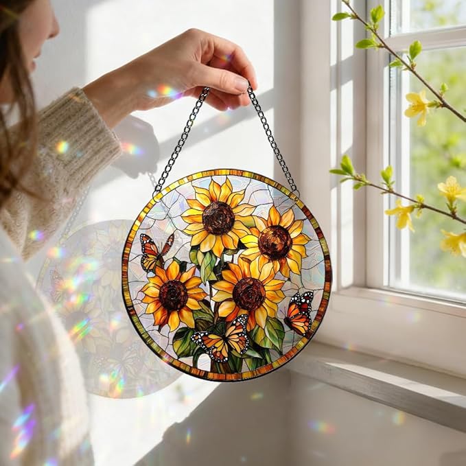 8 Inch Acrylic Window Hanging, Forget Me Not Flower Stained Glass Suncatcher, Window Decor, Plant Lover Gift for Women, Best Friend, Family, Colleague, Classmate (231)