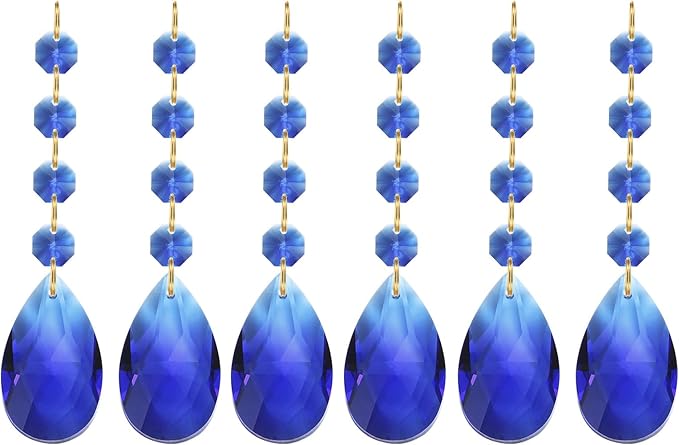 PATIKIL Teardrop Crystal Chandelier Pendants Beads, 6 Pack 120mm Length 38mm Chandelier Prisms Parts Ornaments Hanging Beads for DIY Arts Crafts Decoration, Dark Blue