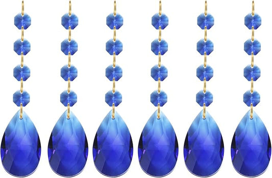 PATIKIL Teardrop Crystal Chandelier Pendants Beads, 6 Pack 120mm Length 38mm Chandelier Prisms Parts Ornaments Hanging Beads for DIY Arts Crafts Decoration, Dark Blue