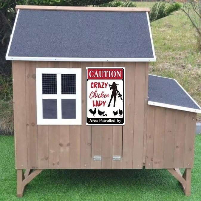 Crazy Chicken Lady Sign - Chicken Coop Signs - Area Patrolled by Chicken Lady - Funny Chicken Signs accessories for Farm Yard Fence Chicken Coop Decor 12" * 8"