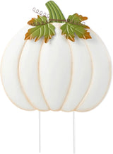 Glitzhome Oversized Ivory Pumpkin Yard Stake,39.5"H Metal Fall Pumpkins Garden Stake, Garden Standing Stakes or Hanging Pumpkin Signs for Autumn Harvest Thanksgiving Halloween Fall Outdoor Decorations
