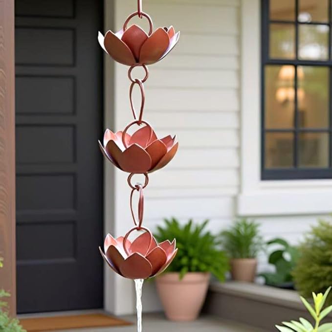 Gold & Garden Lotus Rain Chain, Copper Bronze Color, 5ft Long