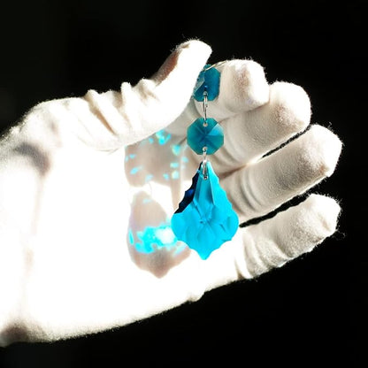20pcs Crystal Maple Leaf Chandelier Prism Replacement Pendant Connected Glass Octagon Beads Chain for Chandelier Christmas Decoration 38mm (Peacock Blue)