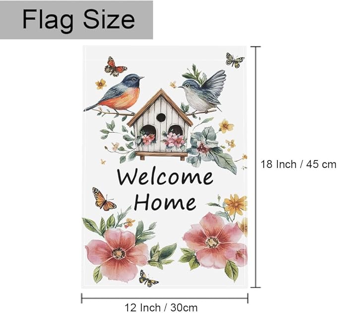 Gkyygk Welcome Garden Flag Home Bird House Flower Butterfly Banners Double Sided 12x18 Inches Farmhouse Holiday Outside Decorations Burlap Yard Flag