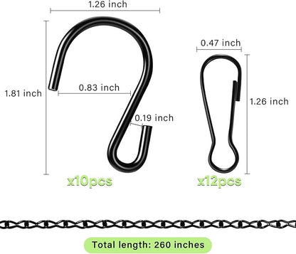 260inch Black Metal Hanging Chains with Hanging Basket Hooks Set for Planters,Birdcage,Birds Feeder,Grow Lights,Lanterns,Billboards,Wind Chime and Ornaments,Chain Hooks DIY,Black