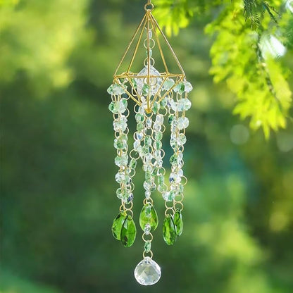 21.2In Crystal Wind Chimes Suncatcher Large Green Prism Sun Catcher Glass Octagonal Bead Chains Rainbow Maker Prisms Wind Chime for Window Hanging Ornament Home Garden Decor Indoor Outdoor