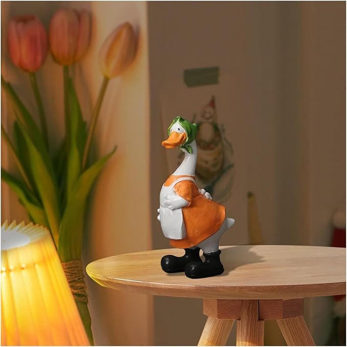 Cute Statues Garden Resin Couple Duck Statue Standing Goose Sculpture Backyard Decor(Orange)