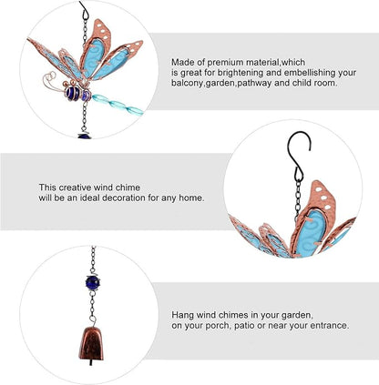 Dragonfly Wind Chimes, Garden Glass Bell Glow Wind Chimes for Home, Party, Festival Decor, Garden Decoration Indoor/Outdoor,Lifelike Dragonfly Deep Tone Style