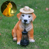 Garden Statue Dog Figurine Decor for Patio, Balcony Yard Decor Ornament, Outdoor Lights Housewarming Gifts for Women Men Mom Grandma