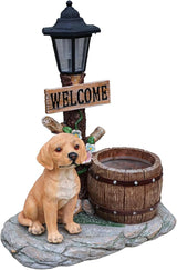 Solar Light Animal Outdoor Statue Planter with Welcome Sign, Resin Garden Sculpture Flower Pot for Patio Lawn Porch Yard Courtyard Decor, Weather-Resistant Decorative Figurine Accent (B)