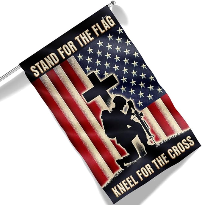 American Flag-Stand For The Flag Kneel For The Cross Veteran Flag TQN2527F, House Flag (29.5" x 39.5")-USA Flags Premium Polyester-Decorative Indoor Outdoor Flag