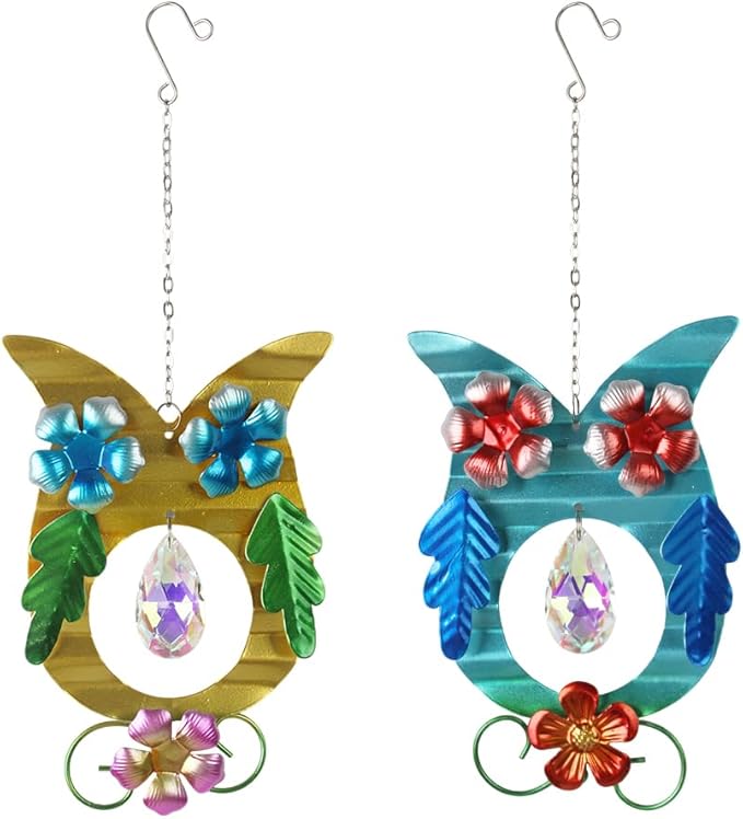 2 Pack Hanging Owl Suncatchers,Rainbow Maker Crystal,Metal Sun Catchers Indoor Window for Garden, Patio, Balcony, Indoor Window, Present for Owl and Garden Lover