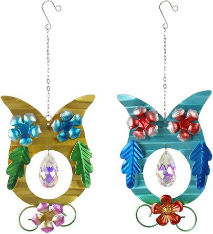 2 Pack Hanging Owl Suncatchers,Rainbow Maker Crystal,Metal Sun Catchers Indoor Window for Garden, Patio, Balcony, Indoor Window, Present for Owl and Garden Lover