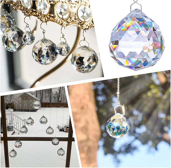 1 Box 10 Sets DIY Suncatcher Kits 5M/196.8In Silver Suncatcher Chains and Hooks Sun Moon Charms Crystal Ball Suspension Chain Kits for Window Prism Home Wedding Xmas Tree Hanging Decoration