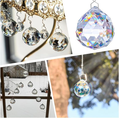 1 Box 10 Sets DIY Suncatcher Kits 5M/196.8In Silver Suncatcher Chains and Hooks Sun Moon Charms Crystal Ball Suspension Chain Kits for Window Prism Home Wedding Xmas Tree Hanging Decoration