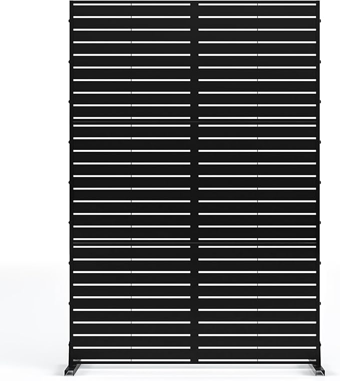 MTART Metal Privacy Screen 72" H x 47.2" Decorative Outdoor Privacy Screen Privacy Panel with Stand for Balcony Deck Patio Lawn Garden, Privacy Fence (Black-Louvered)