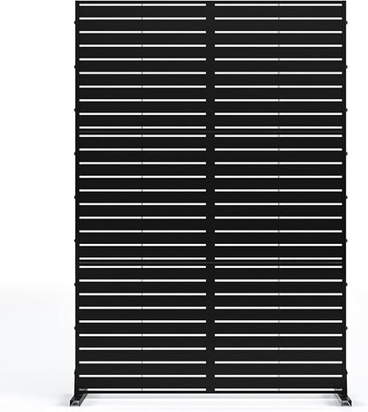 MTART Metal Privacy Screen 72" H x 47.2" Decorative Outdoor Privacy Screen Privacy Panel with Stand for Balcony Deck Patio Lawn Garden, Privacy Fence (Black-Louvered)