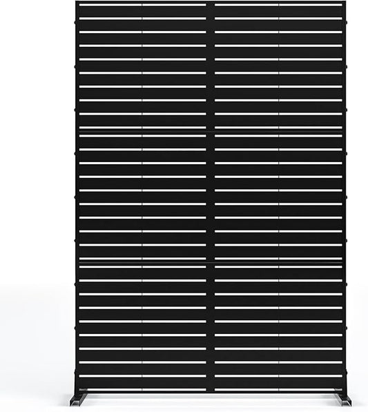 MTART Metal Privacy Screen 72" H x 47.2" Decorative Outdoor Privacy Screen Privacy Panel with Stand for Balcony Deck Patio Lawn Garden, Privacy Fence (Black-Louvered)