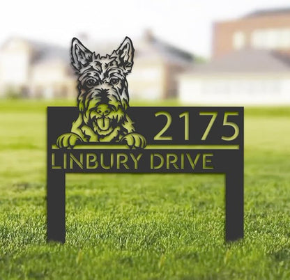 Scottish Terrier Dog Metal Address Sign House Number Scottish Terrier Dog Plaque Stake Scottish Terrier Dog Sculptures Sign for Park Yard Lawn Courtyard Patio Ranch Farmer Gardening.