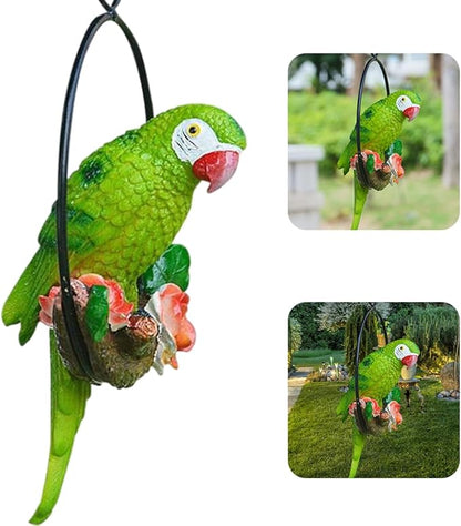 Hanging Parrot Garden Decor Resin Parrot Statue Outdoor Decor Parrot on Perch Garden Sculpture Parrot Statue Garden Sculptures for Outdoor Garden Decorations Vivid Arts Garden Ornaments Green