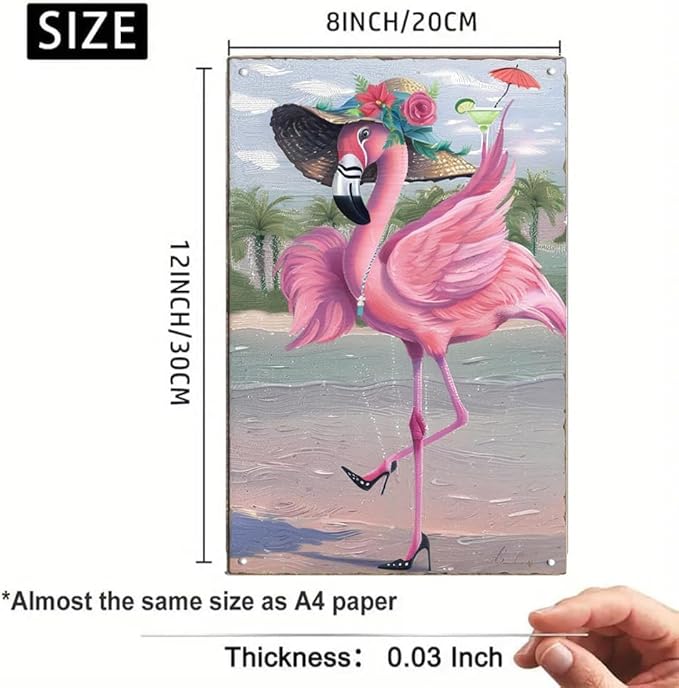 TRENDSTHAN Funny Vintage Metal Signs Pink Flamingo Wall Art Decor Posters Retro Tin Sign Beautiful Flamigos Lady Morden Home Man Cave Garage Restroom Bathroom Decorations Hanging Plaque 12x8 Inch
