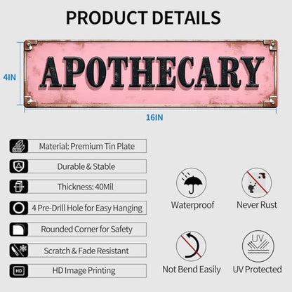 Decorative Tin Sign 16 * 4 Inches –Apothecary For Kitchen, Pantry, Patio | Apothecary Sign, Retro Kitchen Decor, Outdoor Sign