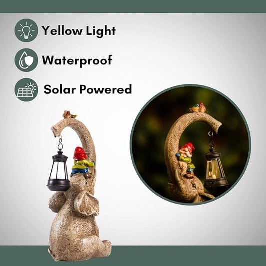 Banax Elephant Solar Garden Ornaments with Lanterns 11 in Elephant Garden Statues Outdoor Figurines with Solar Powered LED Lights for Garden Decor Durable Resin Outdoor Statues for Patio Yard