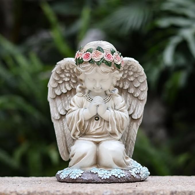 Solar Garden Outdoor Statues Lights, Resin Angel Figurine Light for Patio, Balcony, Yard, Lawn Ornament, Unique Housewarming Gifts and Yard Decor