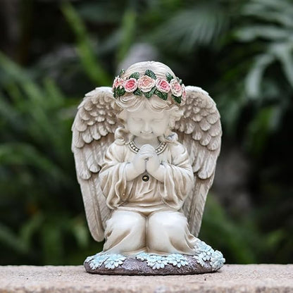 Solar Garden Outdoor Statues Lights, Resin Angel Figurine Light for Patio, Balcony, Yard, Lawn Ornament, Unique Housewarming Gifts and Yard Decor
