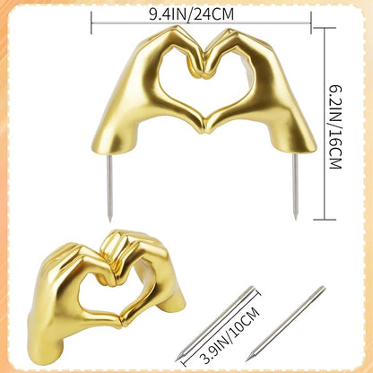 FlidRunest Cemetery Grave Heart Hands Sculpture with Metal Ground Plug, Headstone Resin Heart Gesture Hands for Graves, Grave Decorations, Memorials, and Sympathy Gifts for the Loss of Loved Ones Gold