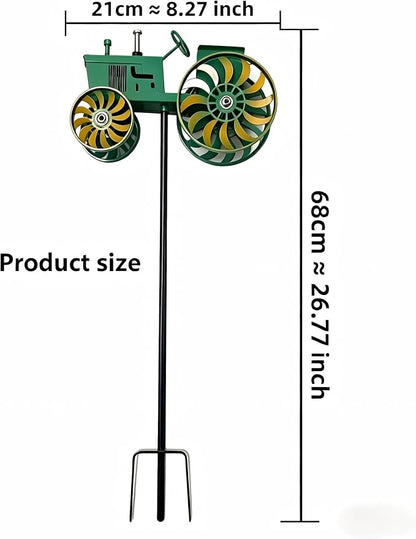 Green Tractor Wind Spinner Outdoor - Metal Windmill for Yard and Garden Decor - Kinetic Wind Sculptures & Spinners with Rotating Wheels and Sturdy Stake - Large Lawn Ornaments & Yard Art