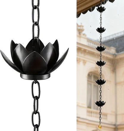 Upriver Lotus Rain Chain,3.93ft Black Iron Rain Chains for Gutters,Rust Resistant Rain Catchers for Divert Water and Indoor,Outdoor Decoration