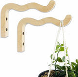 EvenWood 2-Piece Set of Wavy Wooden Wall Planters for Indoor Plants 6 Inch - Natural Plant Hook for Wall Plant, Wind Chimes, Flower Brackets, Patio Garden Decorations - Bracket Plant Hanger (Natural)